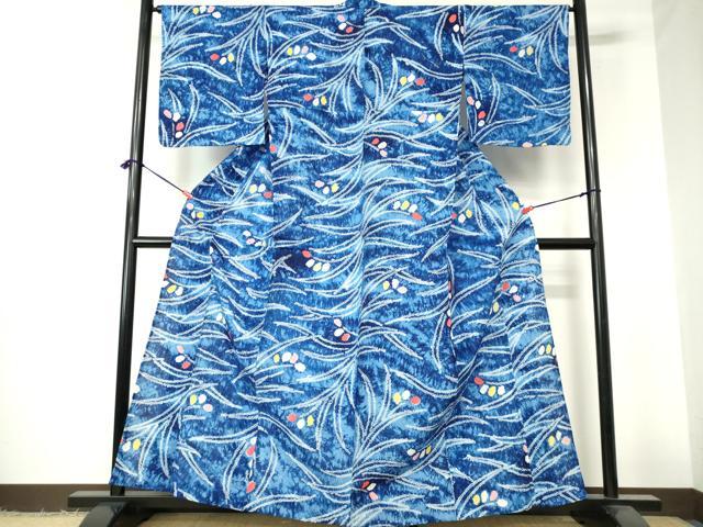 平和屋着物∴夏物　浴衣　有松鳴海絞り　草葉文　綿　逸品　未使用　DABI3211cd