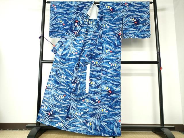 平和屋着物∴夏物　浴衣　有松鳴海絞り　草葉文　綿　逸品　未使用　DABI3211cd