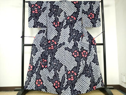 平和屋着物∴夏物　浴衣　有松鳴海絞り　枝花文　綿　逸品　未使用　DABI3212cd