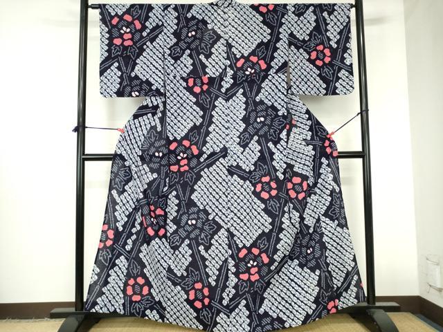 平和屋着物∴夏物　浴衣　有松鳴海絞り　枝花文　綿　逸品　未使用　DABI3212cd