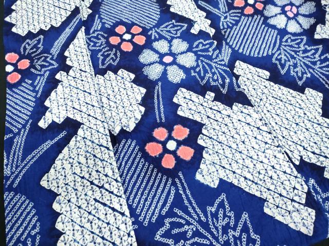 平和屋着物∴夏物　浴衣　有松鳴海絞り　団扇花文　綿　逸品　DABI3219cd