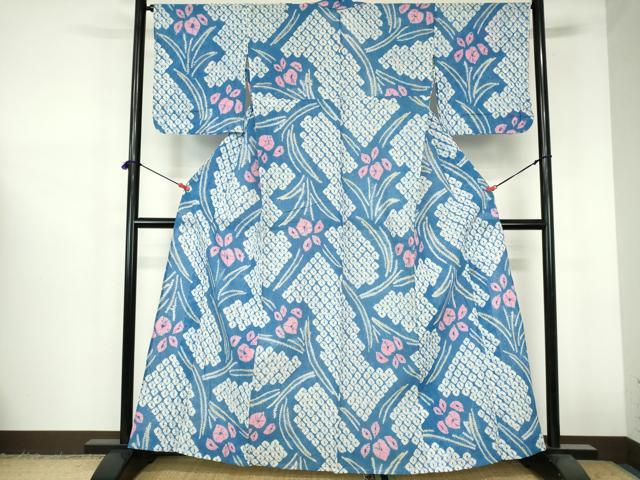 平和屋着物∴夏物　浴衣　有松鳴海絞り　草花文　綿　逸品　DABI3222cd