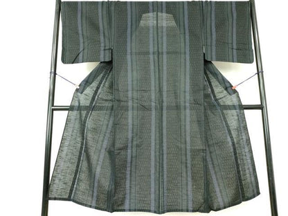 平和屋着物∴夏物　男性　浴衣　変わり間道　黒地　綿　逸品　DABI3226cd