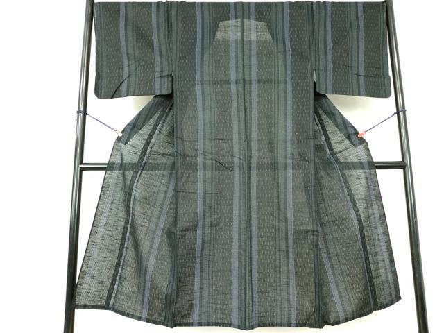 平和屋着物∴夏物　男性　浴衣　変わり間道　黒地　綿　逸品　DABI3226cd