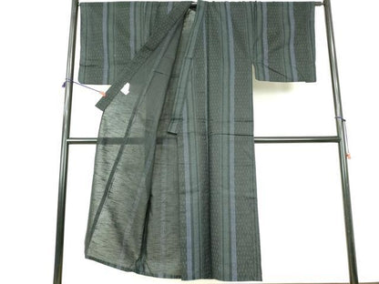 平和屋着物∴夏物　男性　浴衣　変わり間道　黒地　綿　逸品　DABI3226cd
