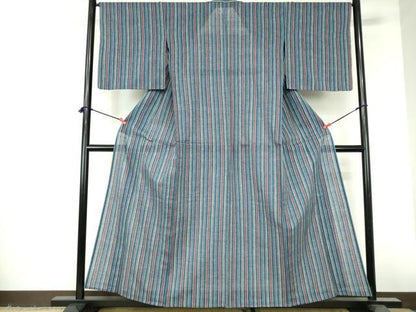 平和屋着物∴夏物　阿波しじら織　浴衣　間道　綿　逸品　DABI3227cd