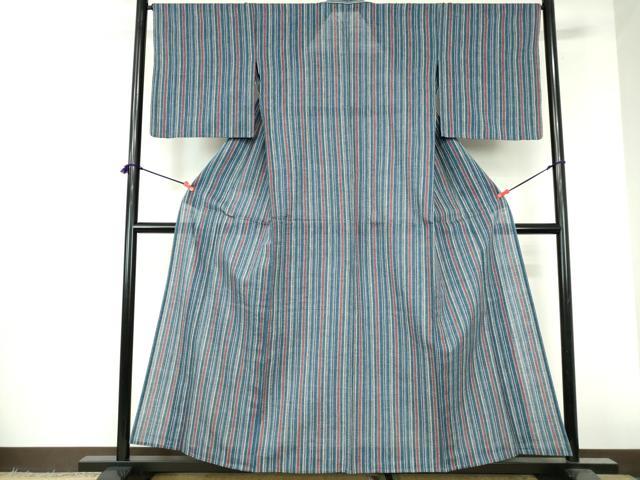 平和屋着物∴夏物　阿波しじら織　浴衣　間道　綿　逸品　DABI3227cd