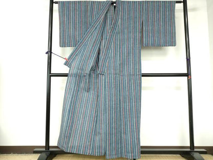 平和屋着物∴夏物　阿波しじら織　浴衣　間道　綿　逸品　DABI3227cd