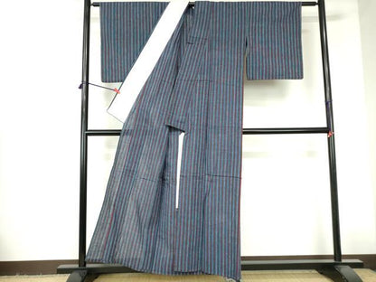 平和屋着物∴夏物　阿波しじら織　浴衣　間道　綿　逸品　DABI3228cd