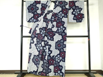 平和屋着物∴夏物　浴衣　有松鳴海絞り　草花文　綿　逸品　DABI3230cd
