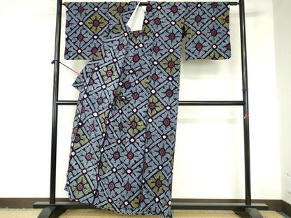 平和屋着物∴夏物　浴衣　有松鳴海絞り　菱文　綿　逸品　DABI3235cd