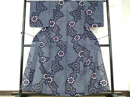 平和屋着物∴夏物　浴衣　有松鳴海絞り　草花文　向日葵　ひまわり　綿　逸品　DABI3239cd