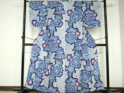 平和屋着物∴夏物　浴衣　有松鳴海絞り　薔薇　バラ　綿　逸品　DABI3241cd