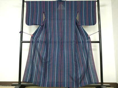 平和屋着物∴夏物　阿波しじら織　浴衣　間道　綿　逸品　DABI3242cd