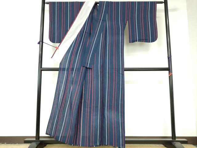 平和屋着物∴夏物　阿波しじら織　浴衣　間道　綿　逸品　DABI3242cd