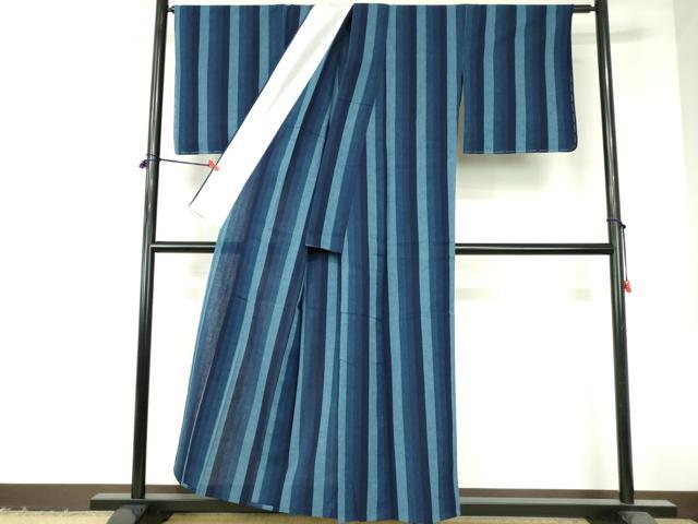 平和屋着物∴夏物　阿波しじら織　浴衣　間道　綿　逸品　DABI3244qa
