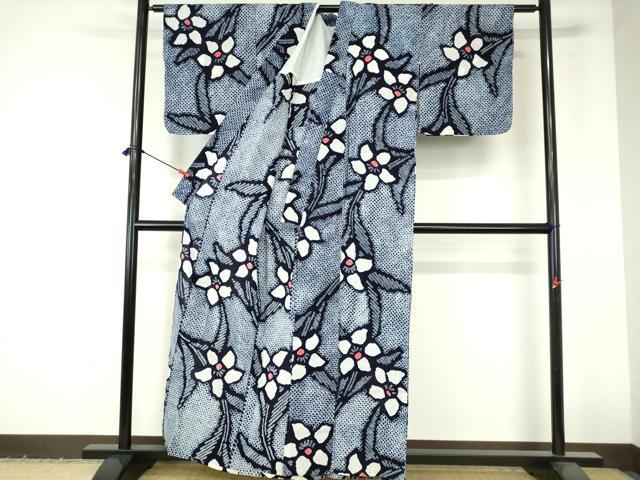 平和屋着物∴夏物　浴衣　有松鳴海絞り　草花文　綿　逸品　DABI3246cd