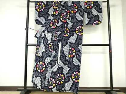 平和屋着物∴夏物　浴衣　有松鳴海絞り　花唐草文　綿　逸品　DABI3247cd