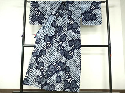 平和屋着物∴夏物　浴衣　有松鳴海絞り　枝花文　綿　逸品　DABI3248cd