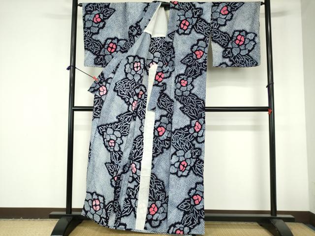 平和屋着物∴夏物　浴衣　有松鳴海絞り　草花文　綿　逸品　DABI3251cd