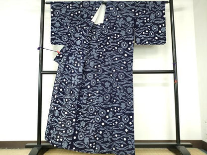 平和屋着物∴夏物　浴衣　有松鳴海絞り　露芝花文　綿　逸品　DABI3254cd
