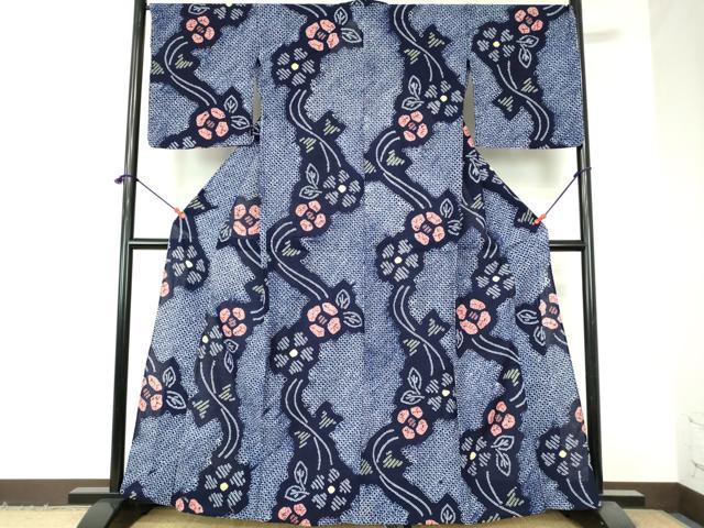 平和屋着物∴夏物　浴衣　有松鳴海絞り　流水花文　綿　逸品　DABI3255cd
