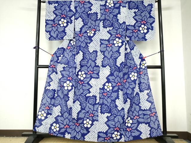 平和屋着物∴夏物　浴衣　有松鳴海絞り　草花文　綿　逸品　DABI3266cd