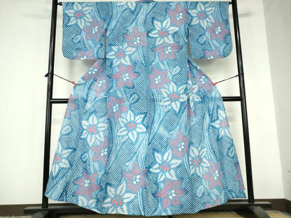 平和屋着物∴夏物　浴衣　有松鳴海絞り　草花文　綿　逸品DABI3277cd