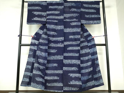 平和屋着物∴夏物　浴衣　注染　手縫い　横段花文　綿　逸品　DABI3278cd
