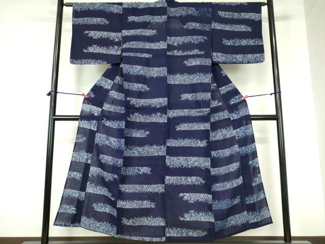 平和屋着物∴夏物　浴衣　注染　手縫い　横段花文　綿　逸品　DABI3278cd