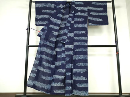 平和屋着物∴夏物　浴衣　注染　手縫い　横段花文　綿　逸品　DABI3278cd