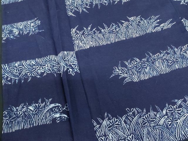 平和屋着物∴夏物　浴衣　注染　手縫い　横段花文　綿　逸品　DABI3278cd