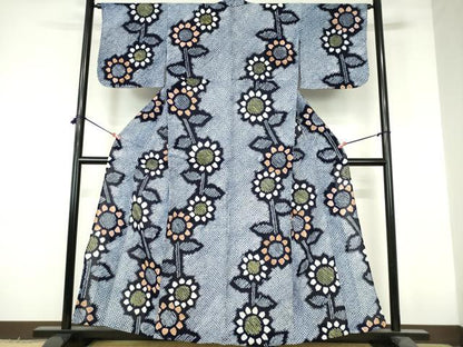 平和屋着物∴夏物　浴衣　有松鳴海絞り　草花文　向日葵　ひまわり　綿　逸品　DABI3287cd