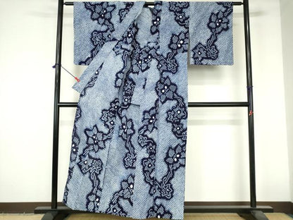平和屋着物∴夏物　浴衣　有松鳴海絞り　枝花文　綿　逸品　DABI3289cd