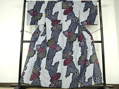 平和屋着物∴夏物　浴衣　有松鳴海絞り　地紙花文　綿　逸品　DABI3290cd
