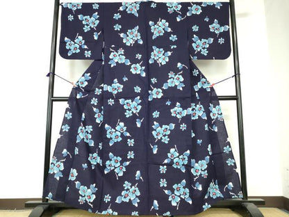 平和屋着物∴夏物　浴衣　注染　手縫い　舞花文　暈し染め　綿　逸品　DABI3291cd