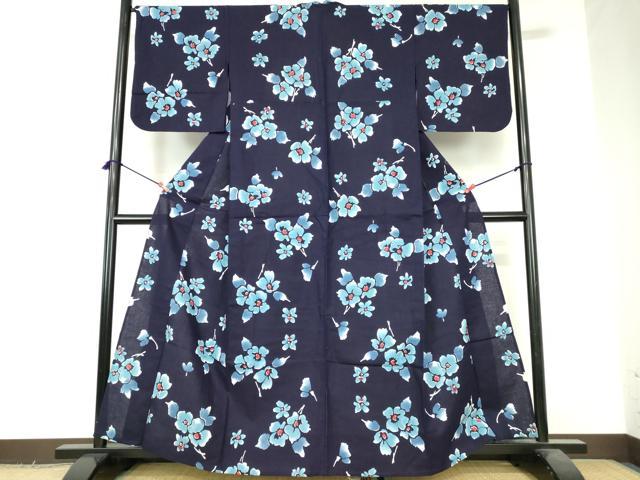 平和屋着物∴夏物　浴衣　注染　手縫い　舞花文　暈し染め　綿　逸品　DABI3291cd