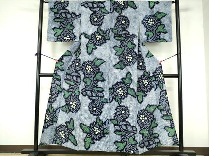 平和屋着物∴夏物　浴衣　有松鳴海絞り　枝花文　綿　逸品　DABI3298cd
