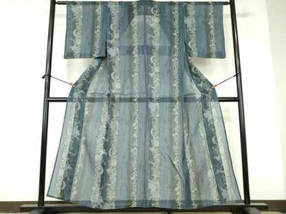 平和屋着物∴夏物　綿紅梅　小紋・浴衣兼用　更紗花蝶間道　綿絹　逸品　DABI3300cd