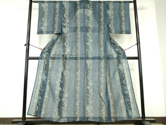 平和屋着物∴夏物　綿紅梅　小紋・浴衣兼用　更紗花蝶間道　綿絹　逸品　DABI3300cd