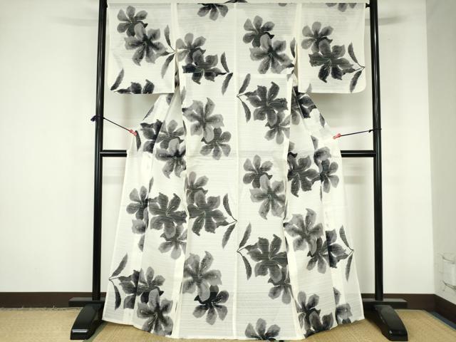 平和屋着物∴夏物　浴衣　綿絽　注染　手縫い　舞花文　百合　夢工房　綿　逸品　DABI3302cd