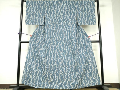 平和屋着物∴夏物　浴衣　注染　手縫い　草葉文　萩　綿　逸品　未使用　DABI3303cd