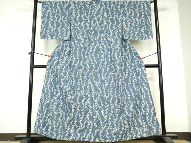 平和屋着物∴夏物　浴衣　注染　手縫い　草葉文　萩　綿　逸品　未使用　DABI3303cd