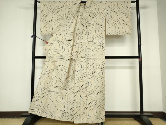 平和屋着物∴夏物　浴衣　注染　流水文　魚　綿　逸品　DABI3304cd