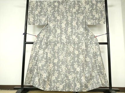 平和屋着物∴夏物　浴衣　注染　手縫い　枝花文　桔梗　綿　逸品　DABI3308cd