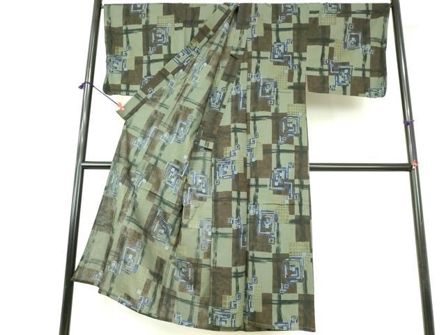 平和屋着物∴夏物　男性　綿紅梅　浴衣　抽象文　キングサイズ　綿　逸品　DABI3324cd