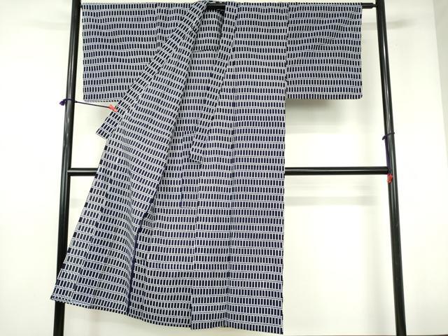 平和屋着物∴夏物　男性　浴衣　注染　手縫い　抽象文　綿　逸品　DABI3383cd