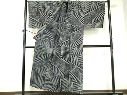 平和屋着物∴夏物　男性　浴衣　注染　手縫い　幾何学文様　綿　逸品　DABI3386cd