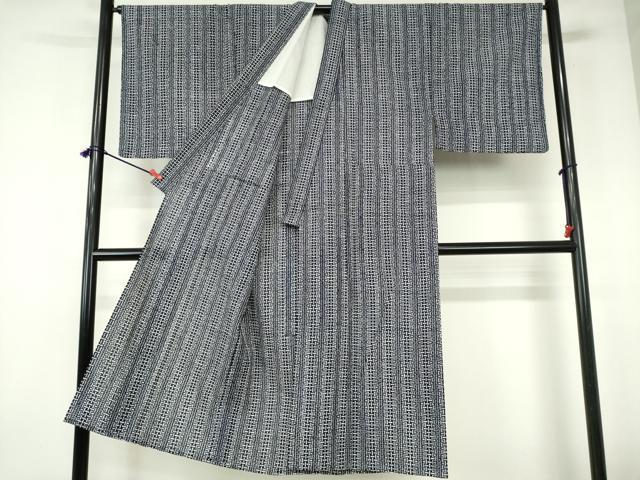 平和屋着物∴夏物　男性　綿紅梅　浴衣　注染　手縫い　幾何学文様　綿　逸品　DABI3404cd