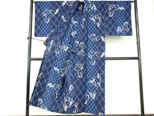 平和屋着物∴夏物　男性　浴衣　注染　馬　綿　逸品　DABI3406cd